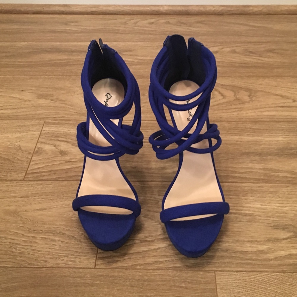Blue open toe heels